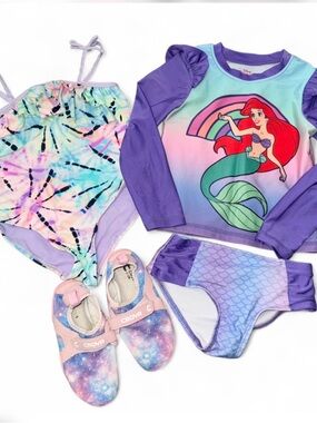 Disney Little Mermaid Purple & Aqua Long-Sleeve Rash Guard Set